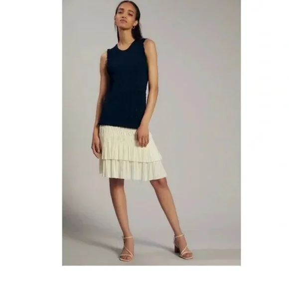 Anthropologie/Current Air LA Knitted Navy Dress with Ivory Contrast Skirt SZ M - Picture 4 of 6